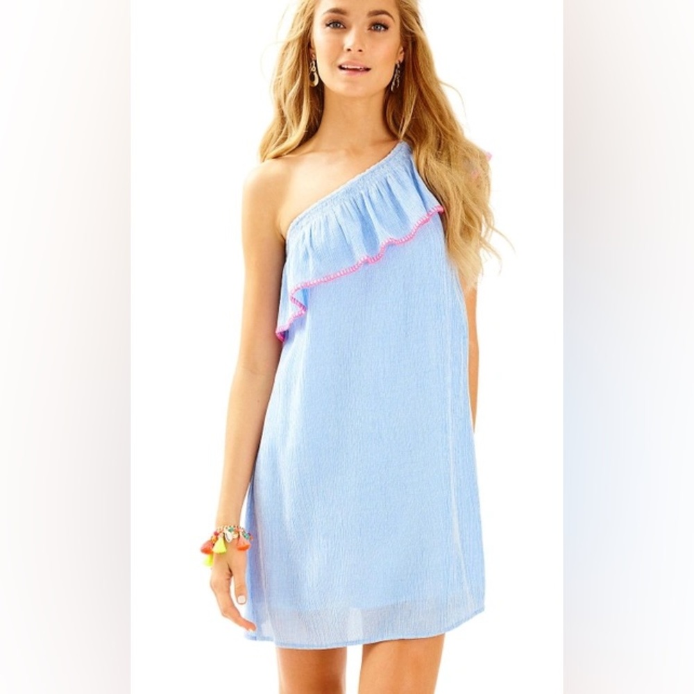 Lilly Pulitzer Emmeline One Shoulder Dress In Lapis Blue Summer Womens Size S